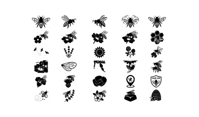 Obraz premium Bee icon grid black and white vector collection