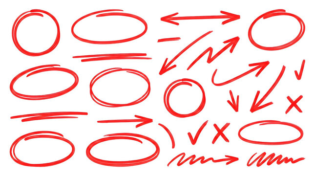 Red Highlight Circles and Arrows Set PNG
