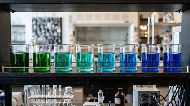 Glass beakers with mineral solut showcasing modern professional aesthetic abstract background