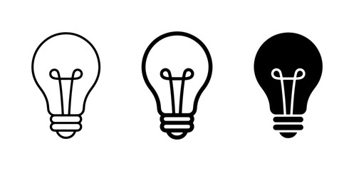Light Bulb Icons Set: Simple Line Art, Outline, and Solid Black Vector Graphics for Ideas, Innovation, and Solutions © Nayem