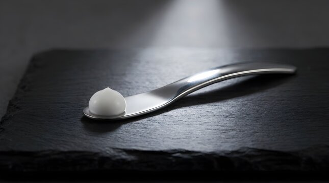 Metal spatula holding cream for health wellness and medical concepts professional photography