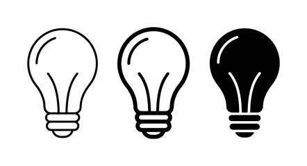 Light Bulb Icons Set, Simple Line Art and Solid Black Vector Graphics for Ideas, Innovation, and Energy Concepts © Nayem