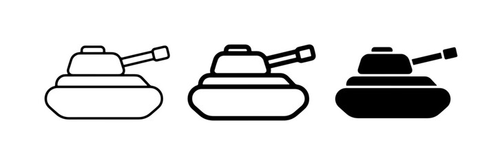 Military Tank Icons, Set of Three Vector Graphics for Warfare and Defense Concepts © Nayem