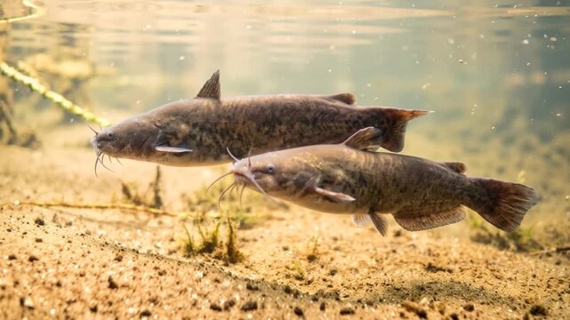 two electric catfish underwater close up in congo river video
