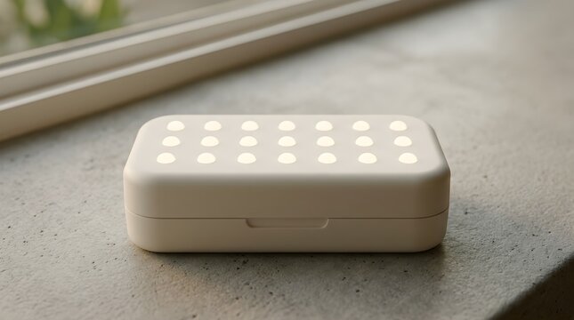 Smart pillbox with LED dots representing advanced digital technology professional photography