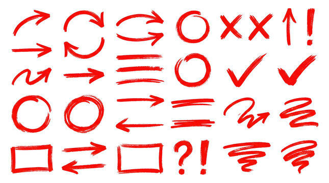 Red Doodle Arrows Symbols and Shapes Set PNG
