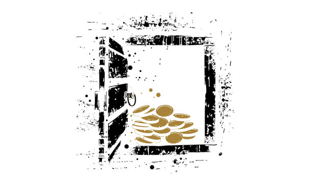 Open Vault Full of Gold Coins Money Storage Vector Icon Isolated on Transparent Background