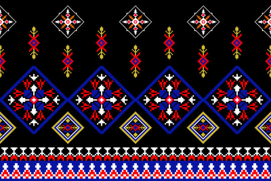 Seamless Ukrainian folk ornament pattern with star and cross motifs