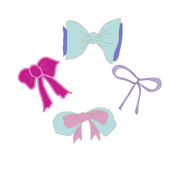 Cute Pastel Ribbon Bow Collection Hand Drawn Clipart Set vector illustration
