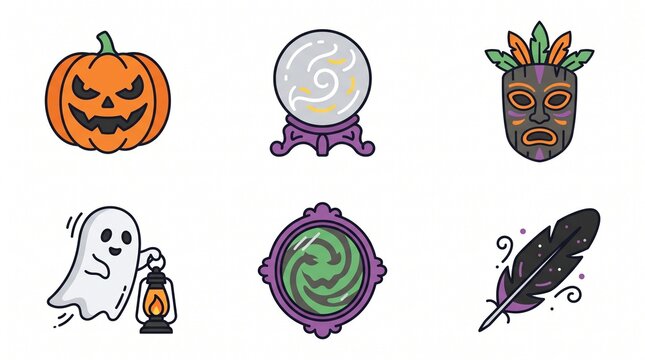 Unravel the mystical secrets of Halloween and fantasy with this enchanting vector icon collection, perfect for spooky celebrations and magical design projects