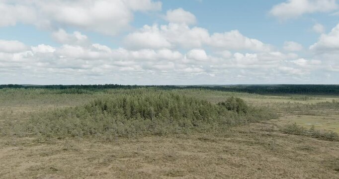 Valkmusa National Park, is an unusually diverse oasis of bog nature, in cloudy summer weather, aerial view, Pyht&auml;&auml;, Finland, Europe.