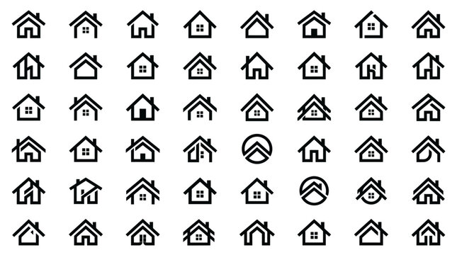 Many small house icons on white.