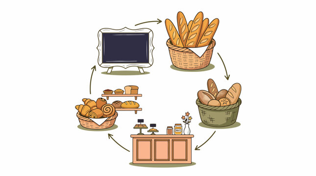 Circular workflow of bread production and sales process.