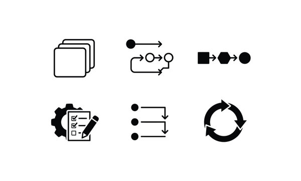 Workflow and process icons on transparent background.