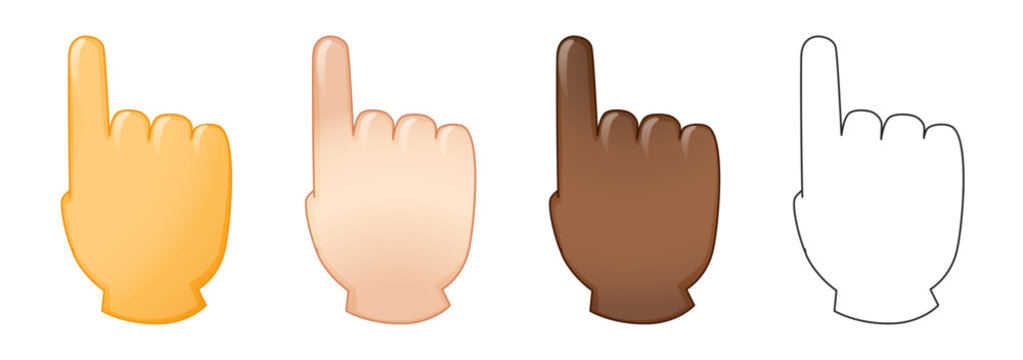Collection of backhand index pointing hand emoji icons with diverse skin tones. Perfect for messaging, chat applications