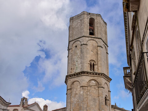 Octagonal Bell Tower of the Sanctuary of Saint Michael the Archangel, Santuario di San Michele Arcangelo in Italian. Mount Gargano, Monte Sant'Angelo, province of Foggia, Apulia, Puglia, Italy, Europe
