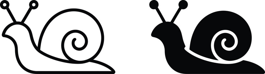 Snail crawling silhouette and outline vector illustration © Rubi