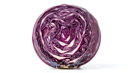 Obraz premium Fresh Organic Red Cabbage Half Cut Isolated on White Background Representing Healthy Vegetable Nutrition and Farm Produce