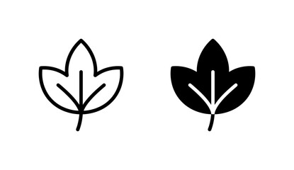 Simple Leaf Icons, Outline and Solid Fill, Botanical Vector Graphics for Nature and Autumn Themes © Sumona