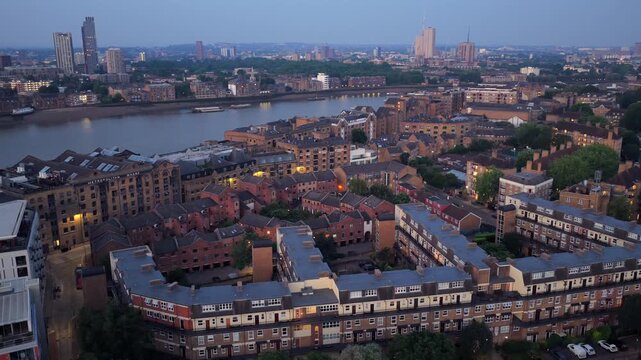 Aerial Video of Shadwell Basin and River Thames at Dawn