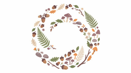 Autumn leaf and acorn circular wreath illustration. © nata