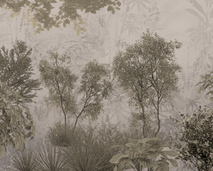 Abstract Hand Drawn Brown Vintage Forest Wallpaper Mural