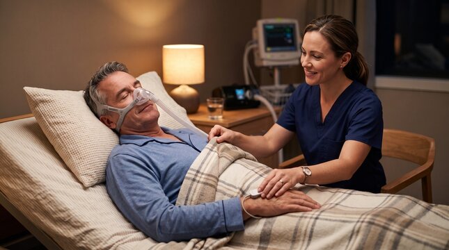 Bedside Reassurance During CPAP Titration Session In Sleep Center