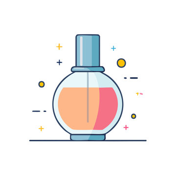 Flat illustration of a perfume bottle with spray