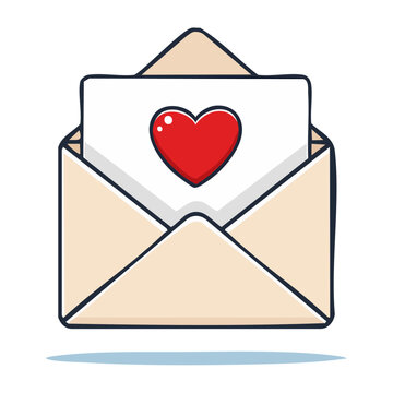 Open envelope with red heart symbol on paper