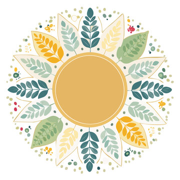 Sun with colorful leaves in flat vector style
