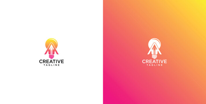 Modern Creative Logo Design Featuring a Lightbulb and Upward Arrow for Business Innovation and Growth Concept