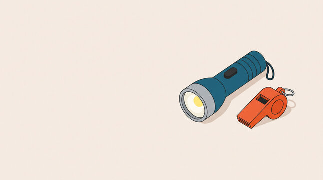 懐中電灯とホイッスルで表現した災害への備えの背景素材