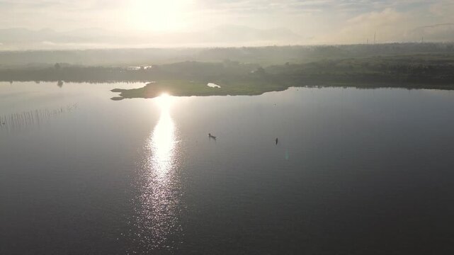 Aerial View of Lake at Sunrise