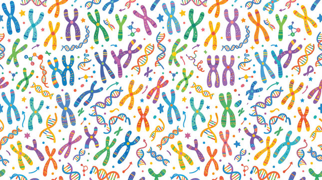 Colorful Chromosomes and DNA Helix Pattern Background - Science and Genetics Illustration