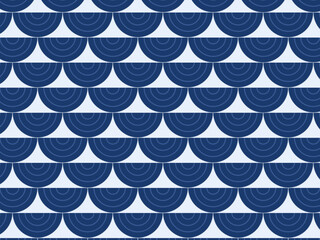 Traditional Japanese Seigaiha Fan Pattern Blue White © iushakovsky