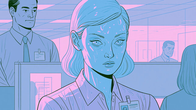 Ethereal selkie portrait with silver hair wearing office badge in pastel style