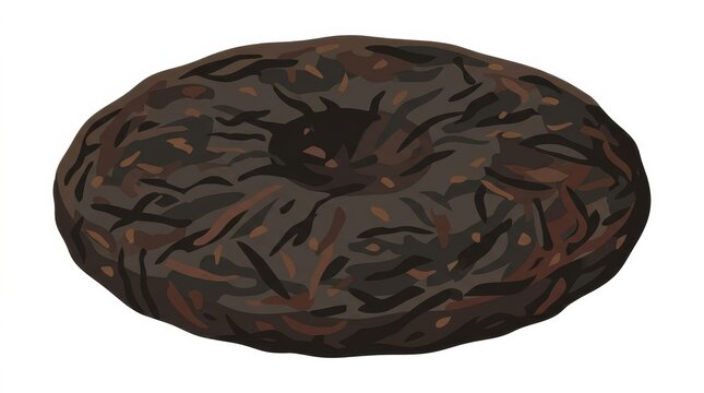 This visual displays a pu erh tea cake, showcasing the unique shape and texture associated with traditional tea brewing practices.