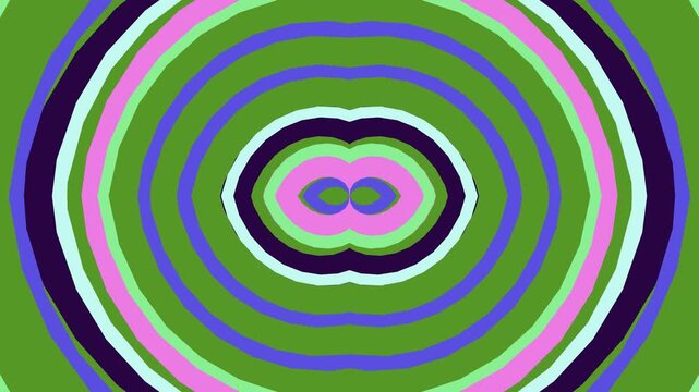 Abstract psychedelic background with vibrant green pink and purple concentric circular patterns creating a symmetrical hypnotic tunnel effect