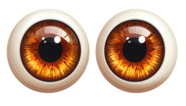 Two brown, glossy, cartoonish eyeballs with dark pupils
