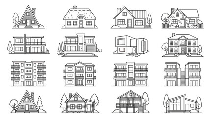 Fototapeta premium Collection of Diverse House Styles: Modern, Traditional, and Apartment Buildings