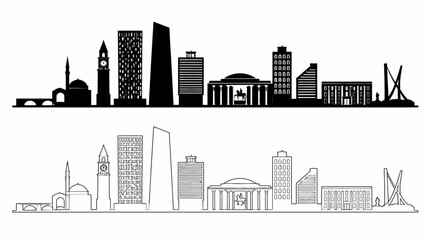 Obraz premium City Skyline Silhouette and Outline