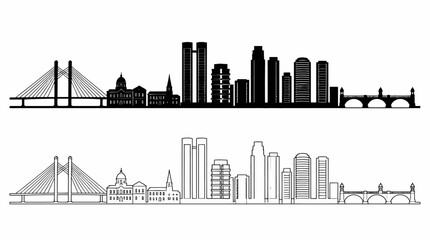 Obraz premium City Skyline Silhouette and Outline