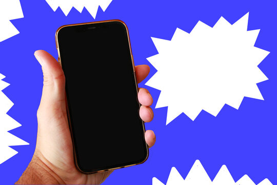 M&oacute;vil globo texto mensaje bocadillo tel&eacute;fono gr&aacute;fico contestaci&oacute;n personalizar di&aacute;logo escribir smartphone tira c&oacute;mica celular personalizable pantalla en negro apagada