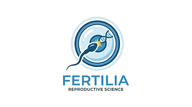 Fertility and Reproduction Science Logo: Sperm and DNA Helix