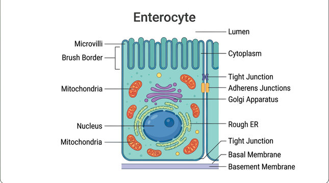 Enterocyte Cell Diagram: Anatomy of Intestinal Epithelial Cell with Labels