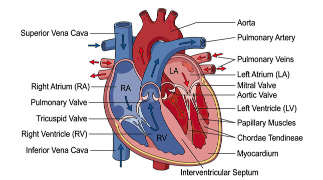 Human Heart Anatomy Diagram: Chambers, Valves, and Major Vessels