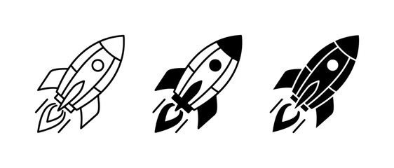 Rocket Ship Icons Set: Launching, Space Travel, and Innovation Graphics © Fatiha