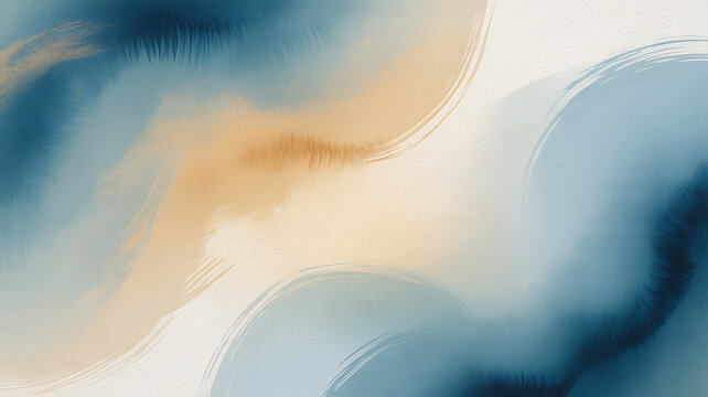 Abstract Watercolor Background With Flowing Shapes And Soft Blue Peach Tones texture paint wash fluid flow curve swirl