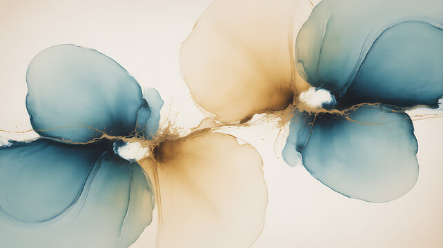 Abstract Ink Blobs With Gold Veins A Watercolor Style Background On White shapes forms painting fluid liquid pigment