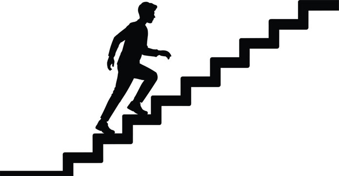 Silhouette of a man walking up a flight of stairs